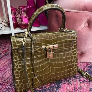 Ainifeel Kelly inspired bag green croc embossed